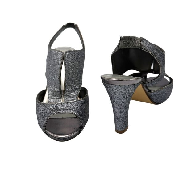 Lane Bryant Silver Glitter Peep-Toe Slingback Heels - Picture 4 of 8